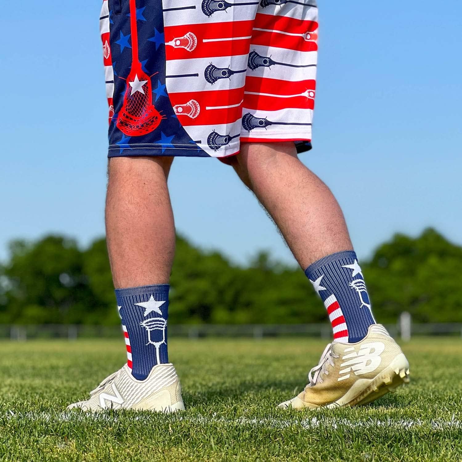 ChalkTalkSPORTS Lacrosse Performance Crew Sock - Youth & Adult - USA - Patriotic - Red White & Blue - Lacrosse Mid-Calf Socks - Image 2