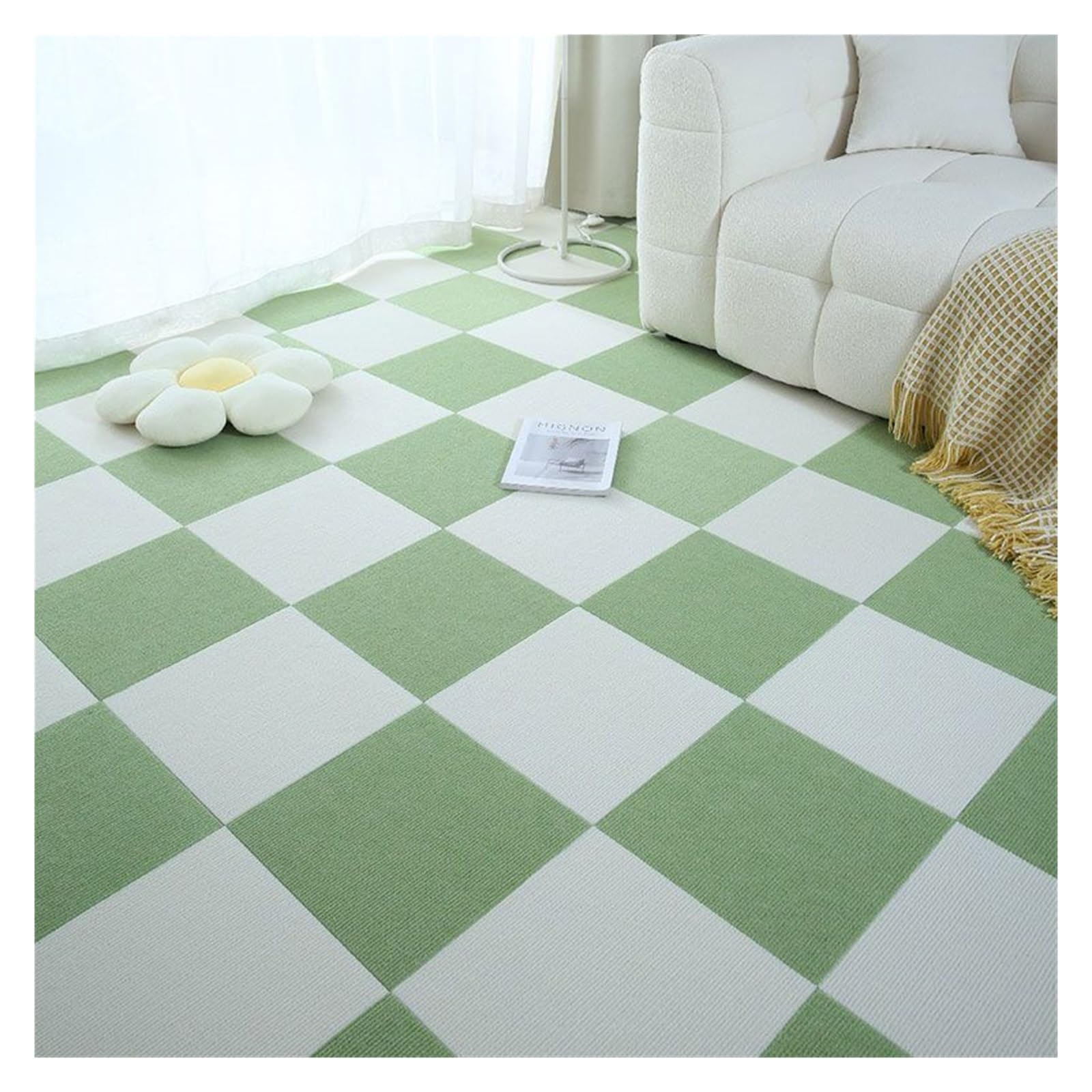 Rutdcjkne Green And White Carpet Tiles Peel And Stick, Self Adhesive Carpet Tiles Multicolor 30X30cm 4-32 Pcs Soundproof Office Floor Mat(,30X30cm 24Pcs)