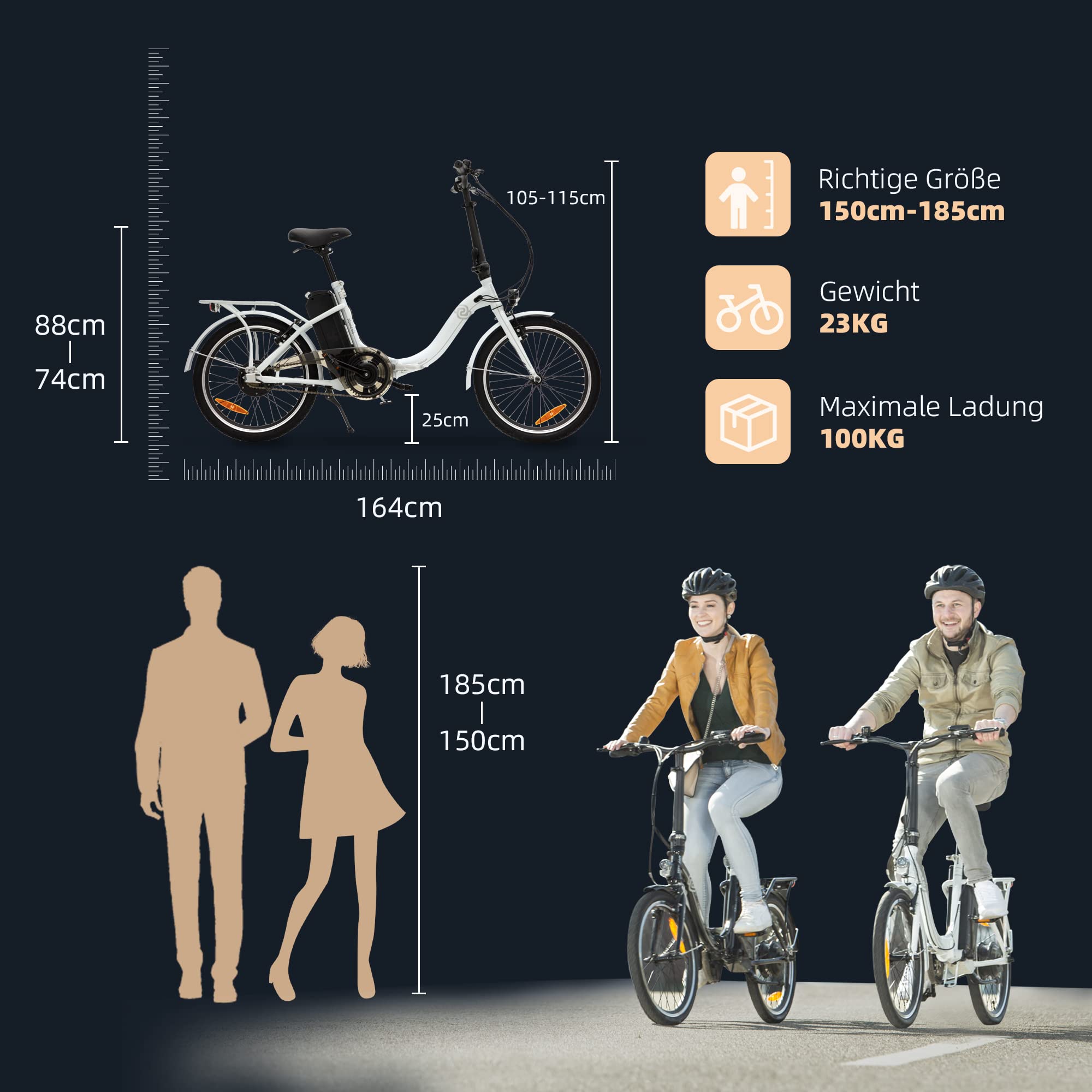 VecoCraft 20 Zoll Klappbar E-Bike Nemesis | 250W Motor, 25 km/h, 36V 7.8Ah abnehmbaren Lithiumbatterien Reichweite 65km | Leichtes Faltrad für Pendler & Stadt