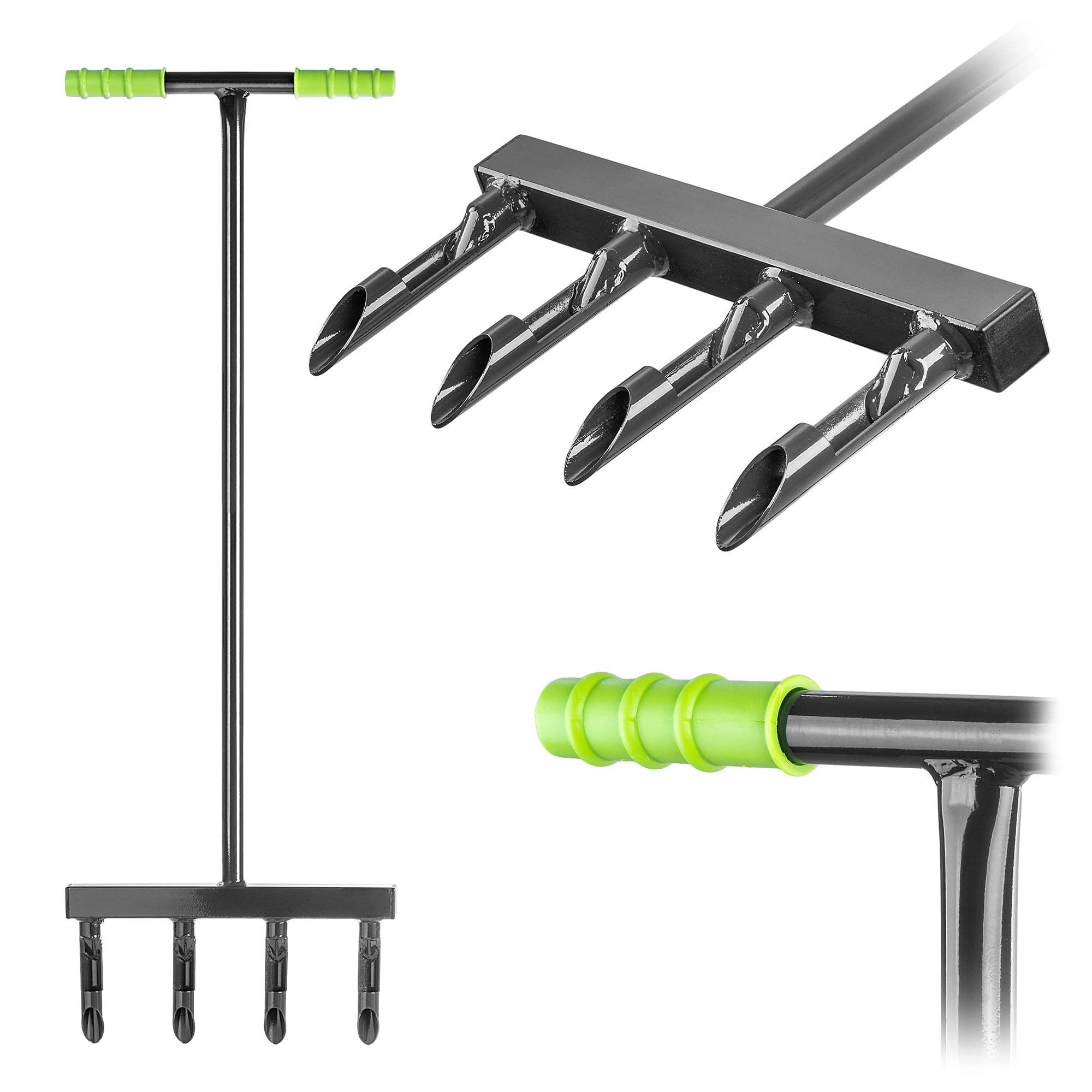 KADAX Rasenlüfter Hand-Aerifizierer | 4 Zinken T-Griff | Rasen belüften Boden lockern | langlebiges Gartenwerkzeug | für gesunden grünen Rasen