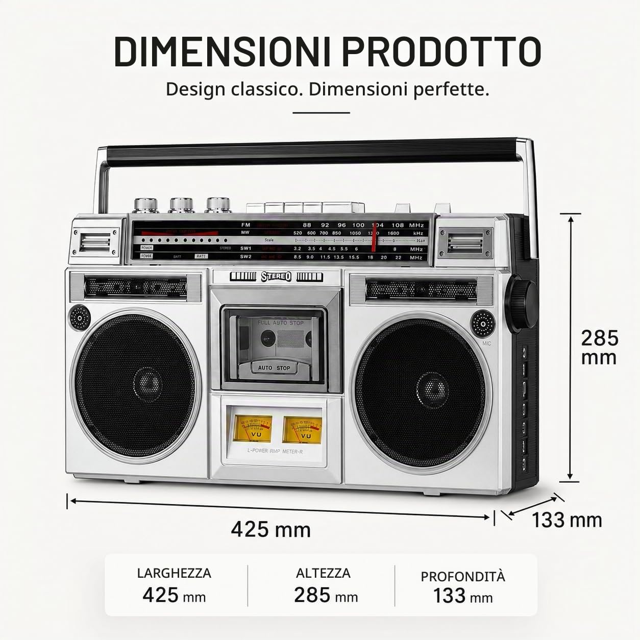 Generic Lettore a cassette Bluetooth Boombox retrò - Registratore a nastro CD con radio FM/DAB+ e registrazione USB, stereo portatile in stile anni '80 per riunioni di famiglia e viaggi