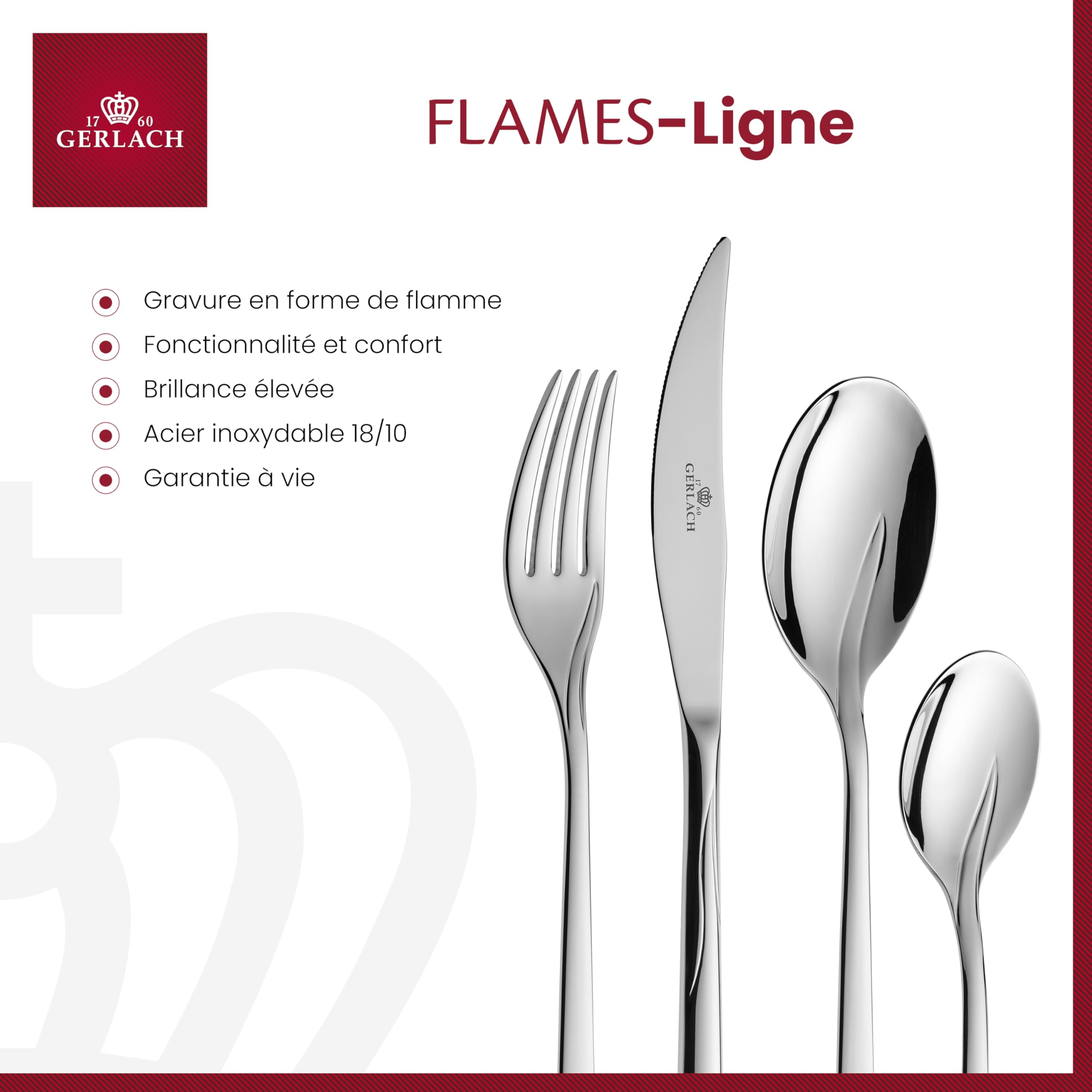 Gerlach | Un Ensemble de Couverts dans Une boîte en Bois de 24 pcs - Flames | 18/10 Steel