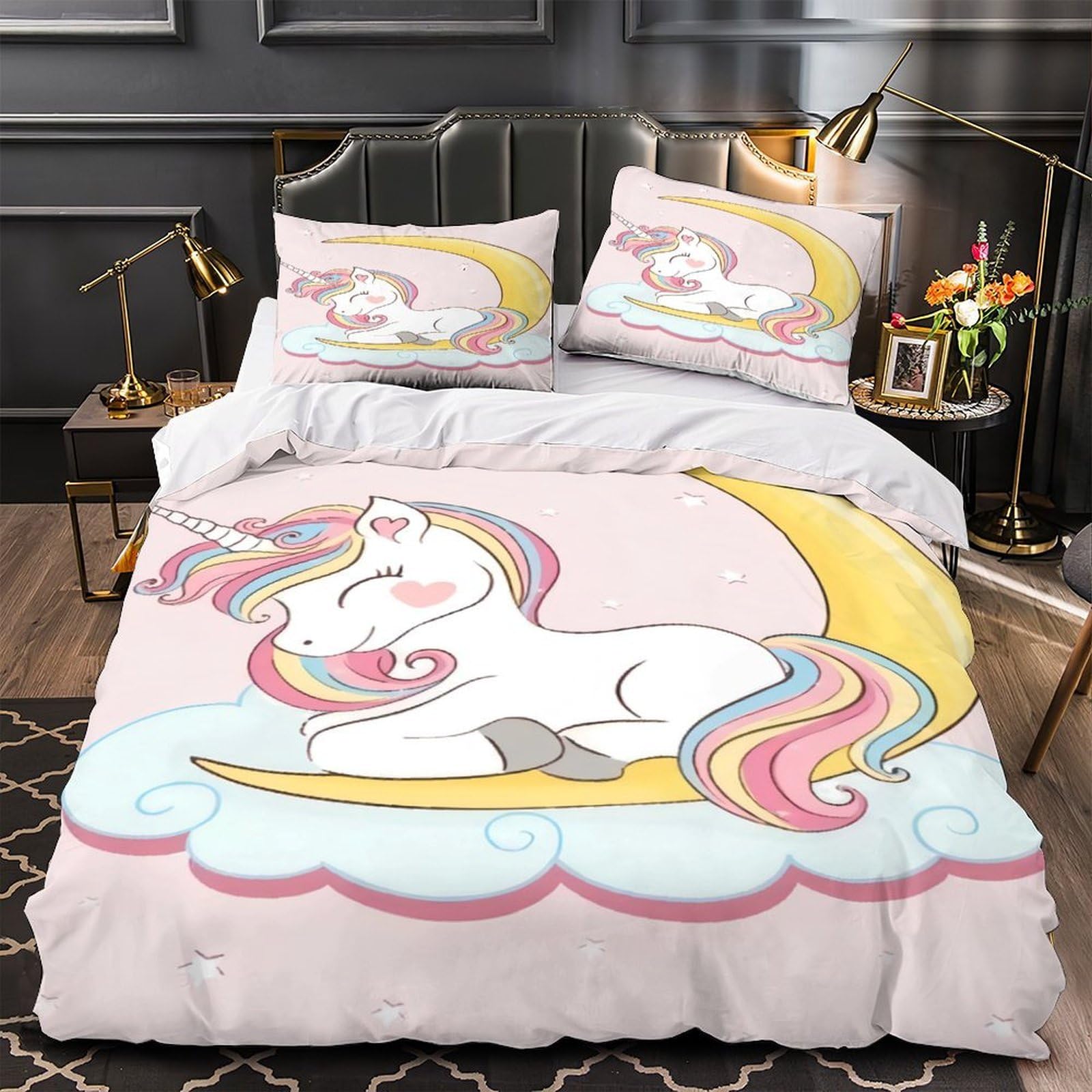 Housse de couette licorne endormie douce et confortable, parure de lit magique lit 1 place