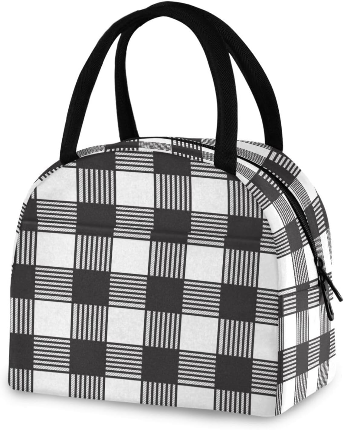 Blueangle Black and White Tartan Lunch Bag, Insulated Lunch