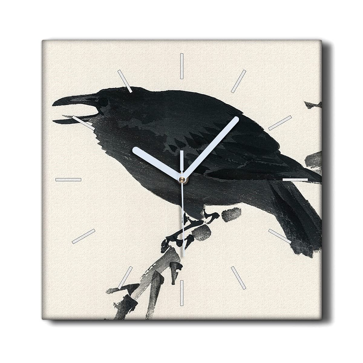 Horloge Murale sans tic-tac Salon Décoration Toile Corbeau 30x30