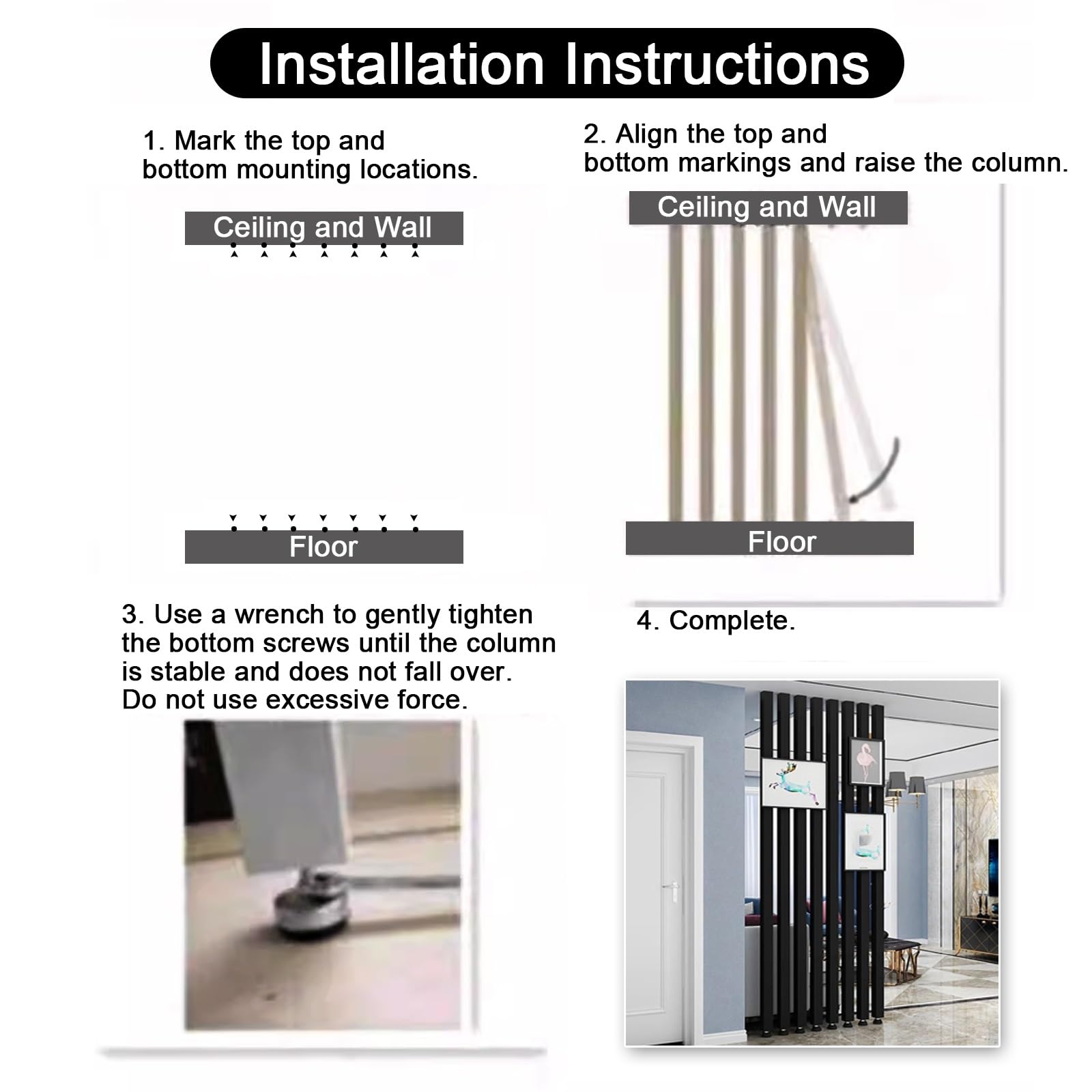 Colonne de séparation de pièce carrée ， Design personnalisé pour Portes intérieures dans Les Salons et entrées de Restaurant - Pas de perçage nécessaire(9root,200cm/78.7in/6.56ft)