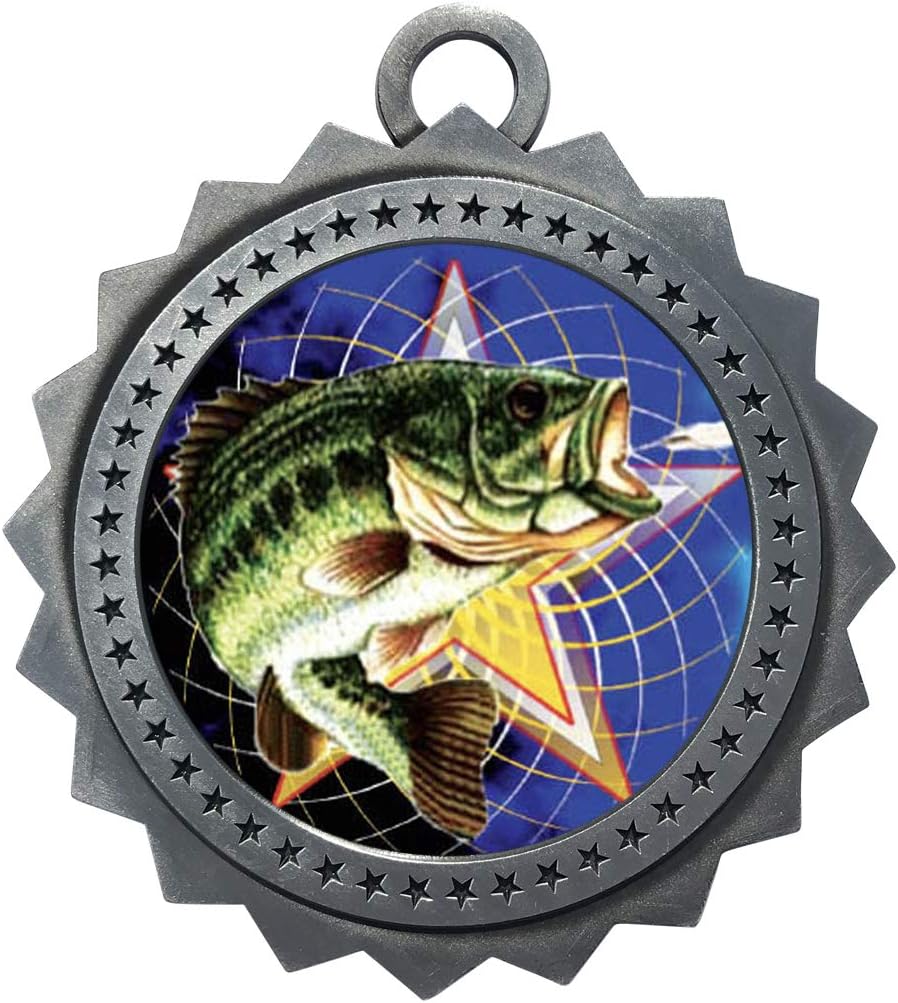 Express Medals Various 10 Pack Styles of Fishing Award Medals with Neck Ribbons Trophy Award Prize Gift