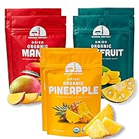 Vista 1 de Mavuno Harvest - Paquete de variedad de fruta seca orgánica Mango seco, piña y jaca Snacks saludables, veganos, sin azúcar añadido, sin OMG