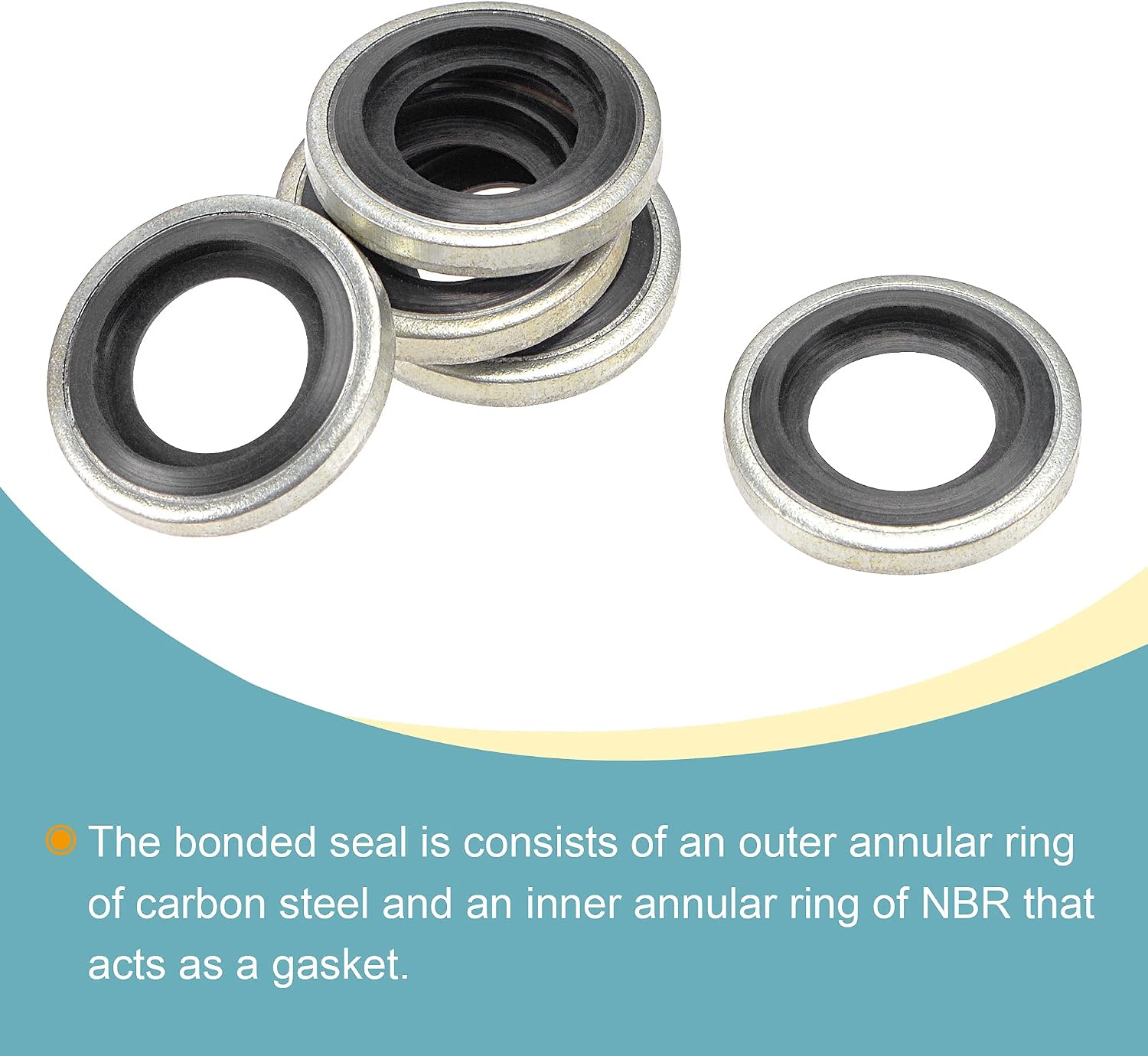 MECCANIXITY Bonded Sealing Washers M10 15.6x8.2x2.9mm Carbon Steel Nitrile Rubber Gasket, Pack of 50