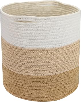 HMF Storage Basket with Hidden Handles, Round Basket for Kallax | 31 x 31 cm | White/Brown