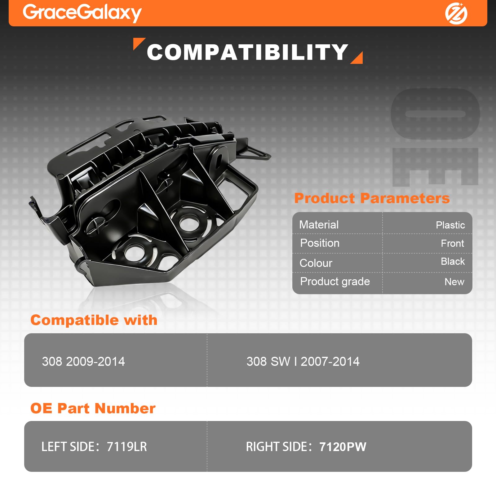 GraceGalaxy Support de Pare-chocs pour 308 2009-2014, 308 SW I 2007-2014 7120PW 7119LR Avant Gauche et Droit