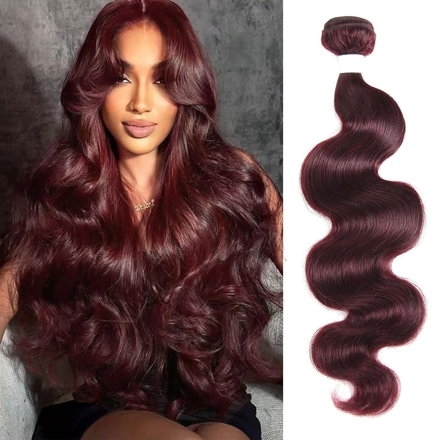 REMY HAIR Body Wave Human Hair Bundles 99J Burgundy Bundles 16 18 20 Inches 100% Human Hair Double Weft Extension Hair