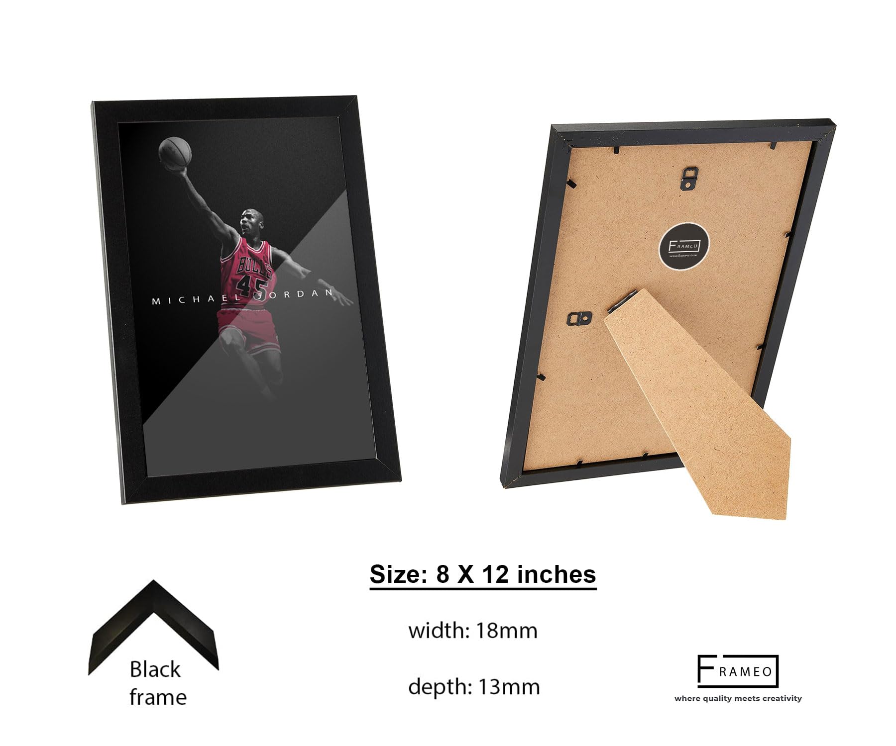 FRAMEO STORE Michael Jordan Glass frame, Michael Joran Basketball wall art framed poster (A4 size - 8 X 12 Inches) 2