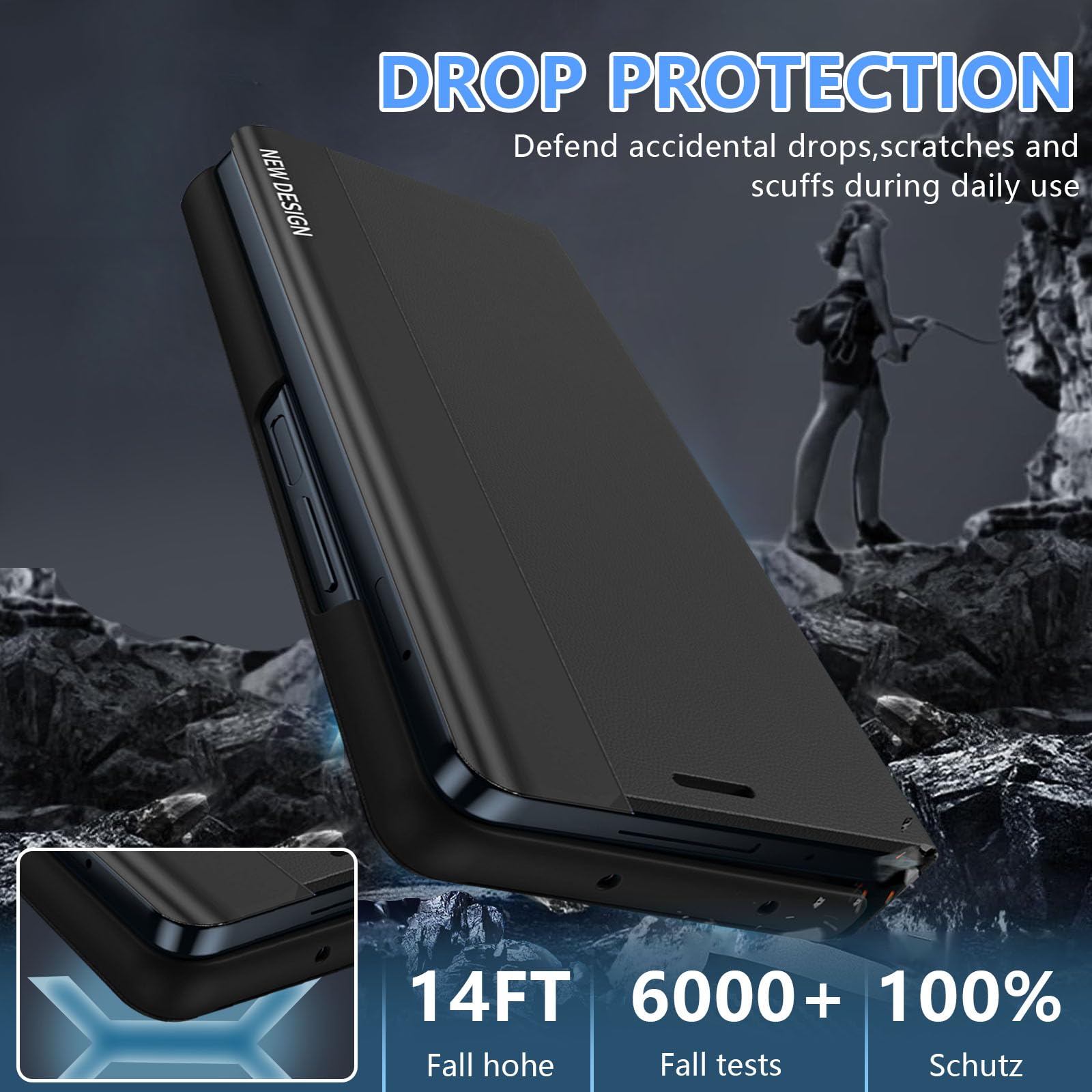 Custodia per Samsung Galaxy Z Fold 8 Ultra, con penna, colore nero | Custodia a libro Z Fold 8 Ultra con supporto, in pelle elettropieghevole, pieghevole a 360°, antiurto e antigraffio