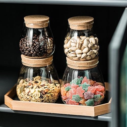 Miniatura 6 de DNIENKGE Tarro de vidrio transparente pequeño tarro de vidrio con tapas de corcho té, para granos de café, galletas, cereales, harina, frijoles,