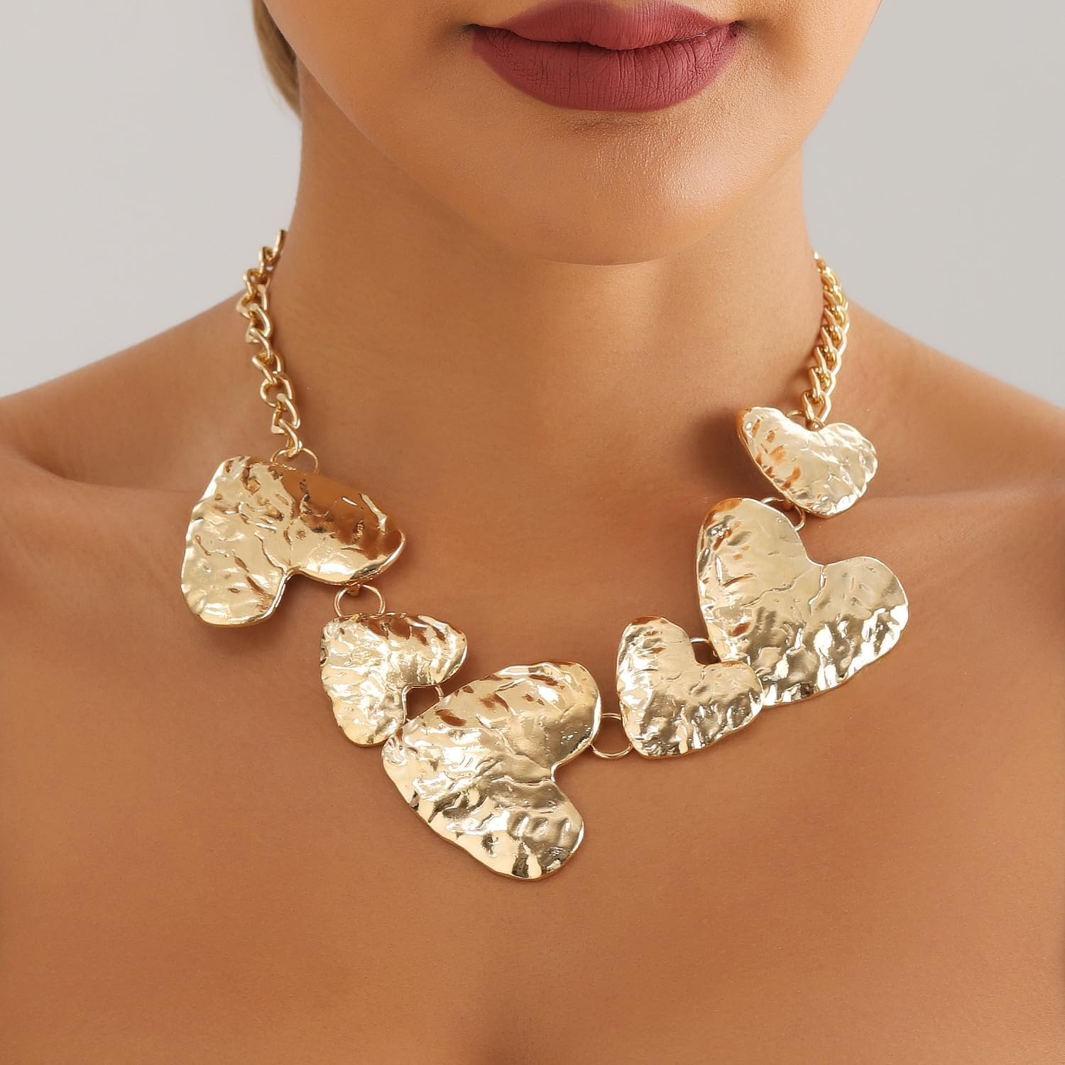 ZMANYIJEW Chunky Gold Necklace Gold Star Statement Necklace Chunky Heart Choker Necklace Gold Floral Bib Necklace Jewelry for Women - Image 4