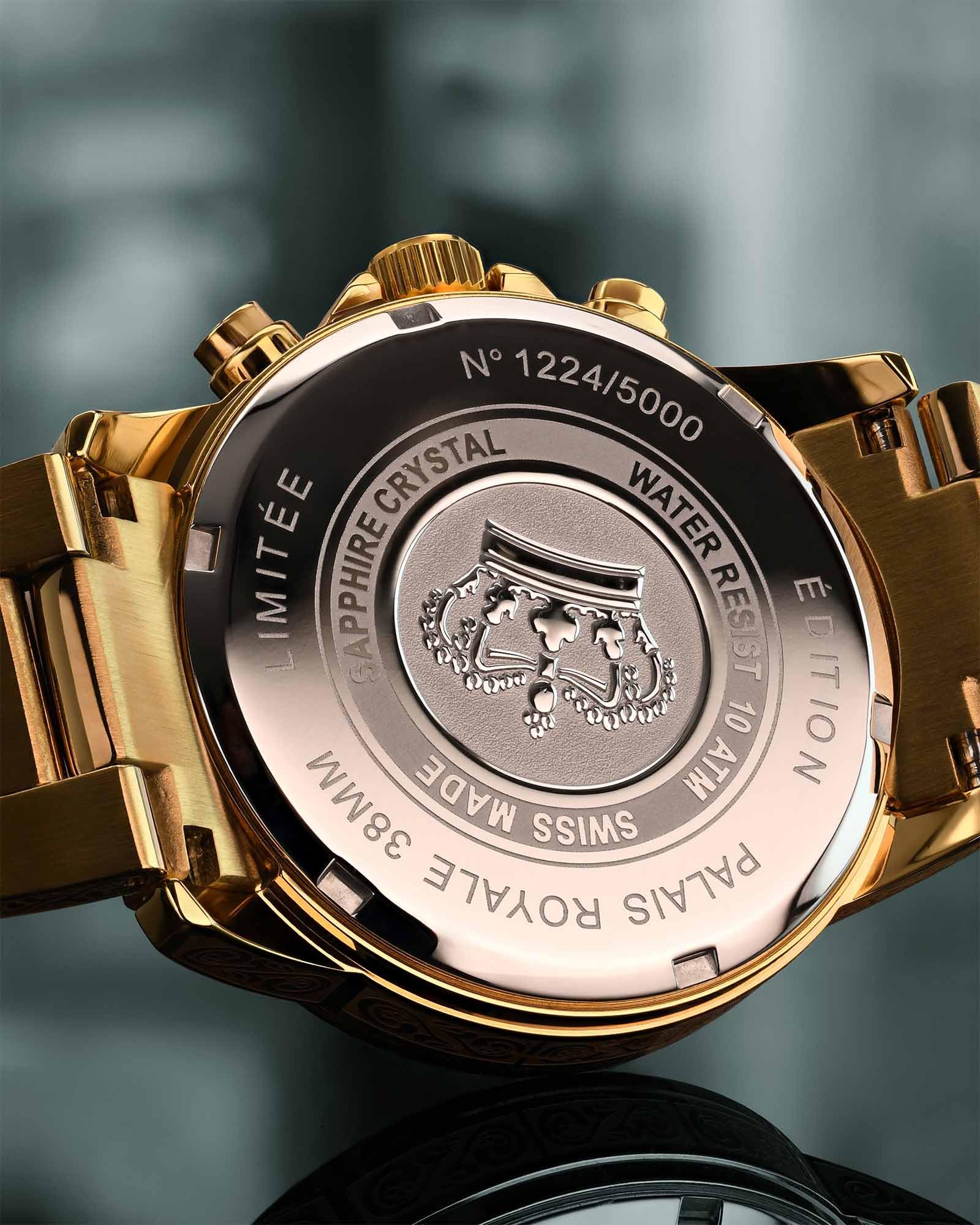 LOUIS XVI Palais Royale Femme 6005 - Ø 38 mm - Damen Uhr - Wasserdicht - Armband Gold - Zifferblatt Minty Green mit Diamanten - Schweizer Quarzwerk