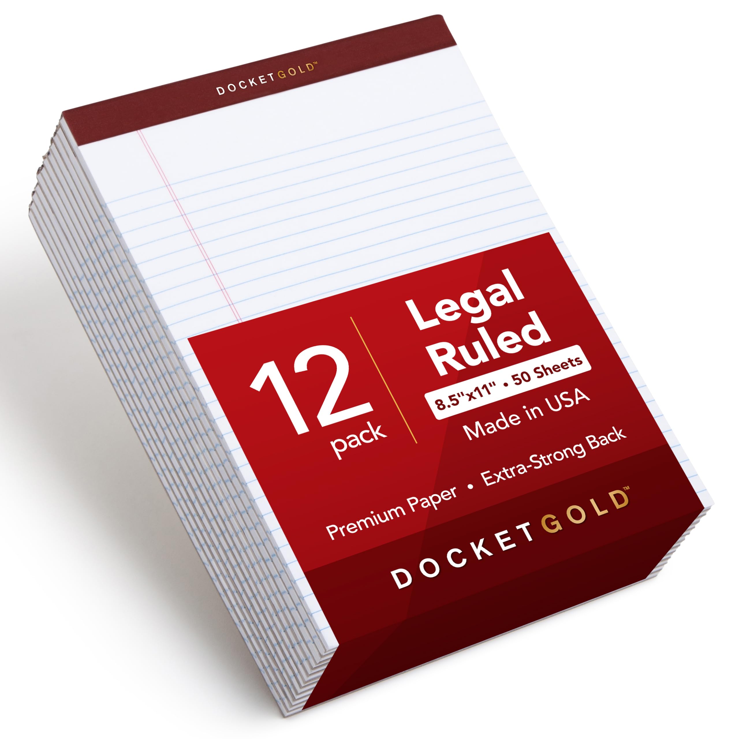 Tops Docket Gold Writing Pads, 8-1/2 x 11-3/4, Legal Rule, White Paper, 50 Sheets, 12 Pack (63960)