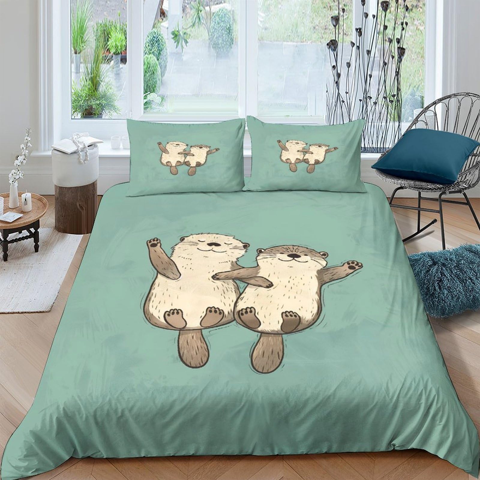 Ctjqhvkz Style-6 3D Printed Otter Cartoon Fitted Sheet Microfiber Soft Green Animal Mattress Cover For Bedroom Dorm Bed Decor Easy Care Single（135X200cm）