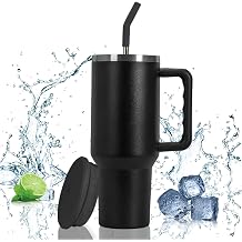 ACAREY 40OZ Tumblers Cup with Handle, Stanley Cups, Insulated Mug with Straw and Lid, Car Mug, Stainless Steel Vacuum Coffee Tea Cup, Travel Mug with Handle for Hot Iced Drink Black