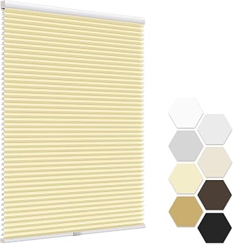 LazBlinds No Tools No Drill Cordless Cellular Shades, Light Filtering Honeycomb Shades Pleated Blinds for Window Size 44" W x 72" H, Cream