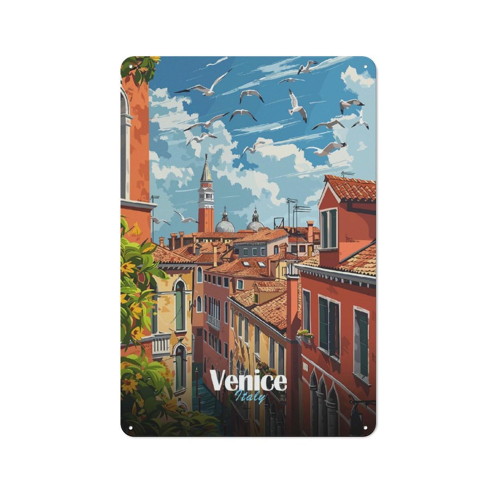 Junmoney Venice Cityscape Vintage Metal Wall Decor 30X20cm, Metal Gift Sign For Hallway, Home Bar, Garage Or Study
