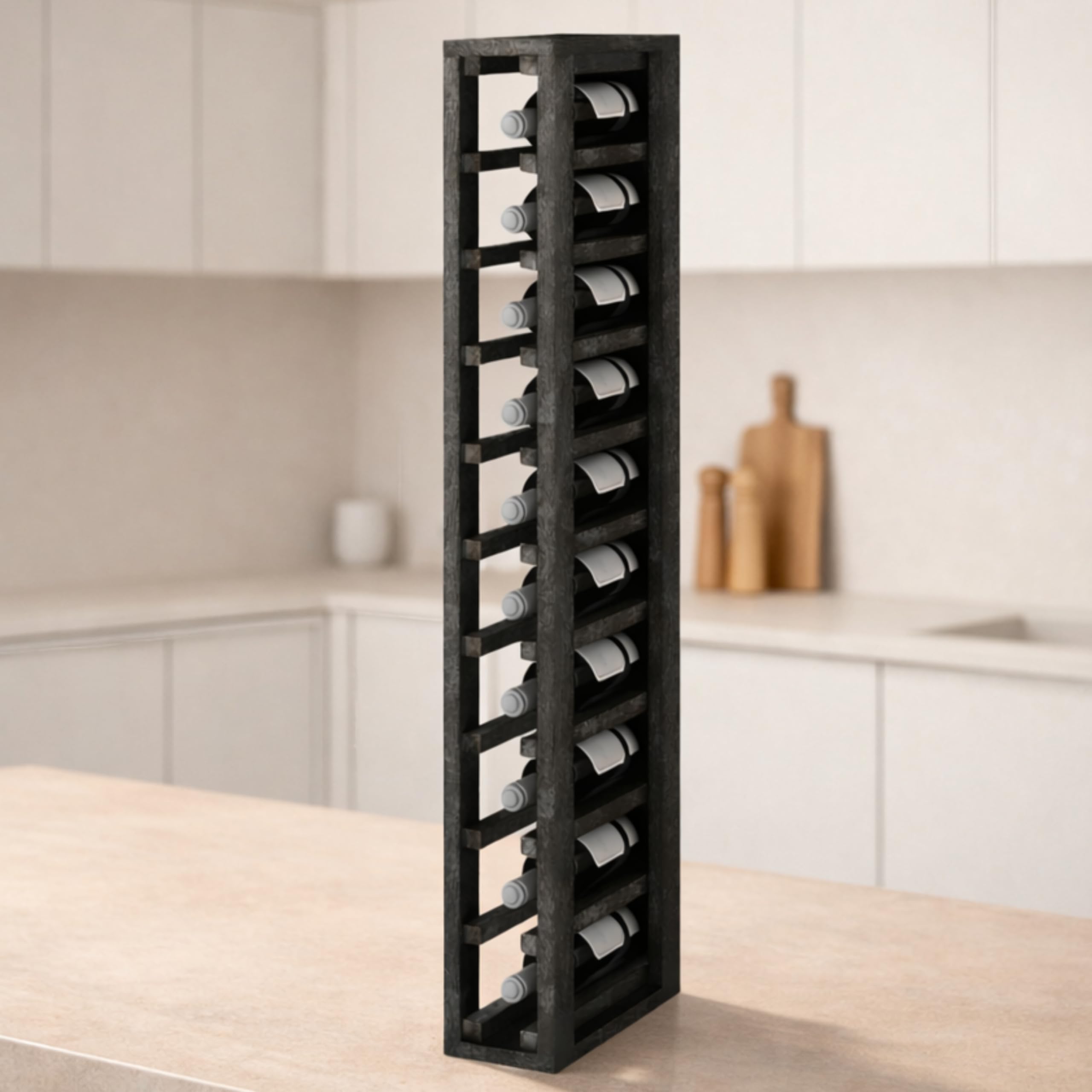 Botellero Vino de Madera Vertical 10 Botellas Pino Negro 105x13x32 cm