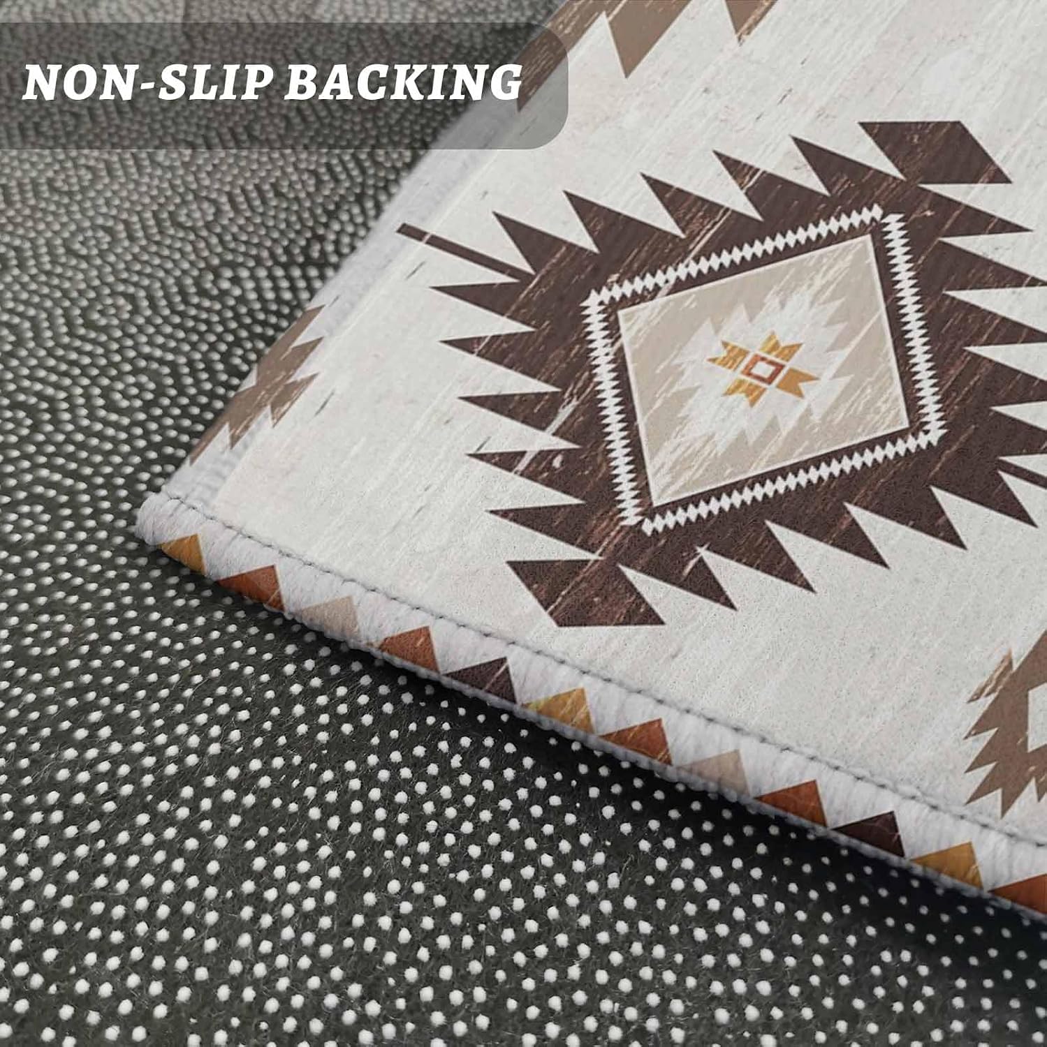 Teamery Kitchen Mats for Floor Brown Aztec Ethnic Style Washable Non Slip Kitchen Rugs 1PCS, Country Farmhouse Bohemian Absorbent Standing Mats for Sink Bathroom Office Living Room 15.7x47.2in