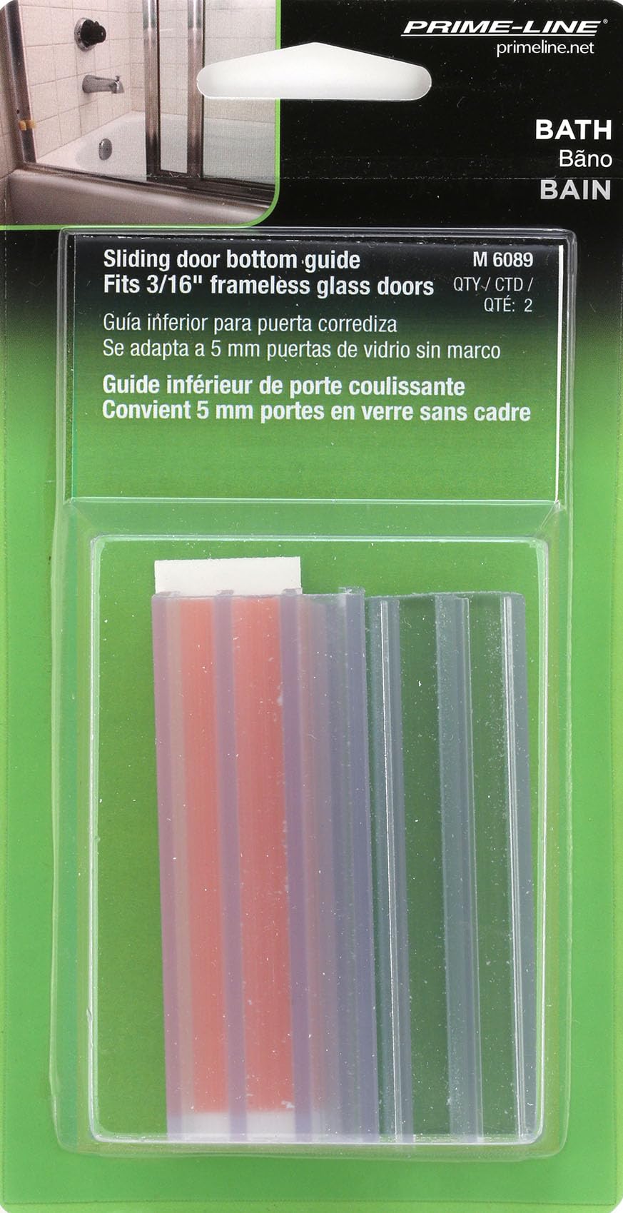 Prime-Line M 6089 prowadnica dolna drzwi prysznicowych, nylon (2-pak), przezroczysta