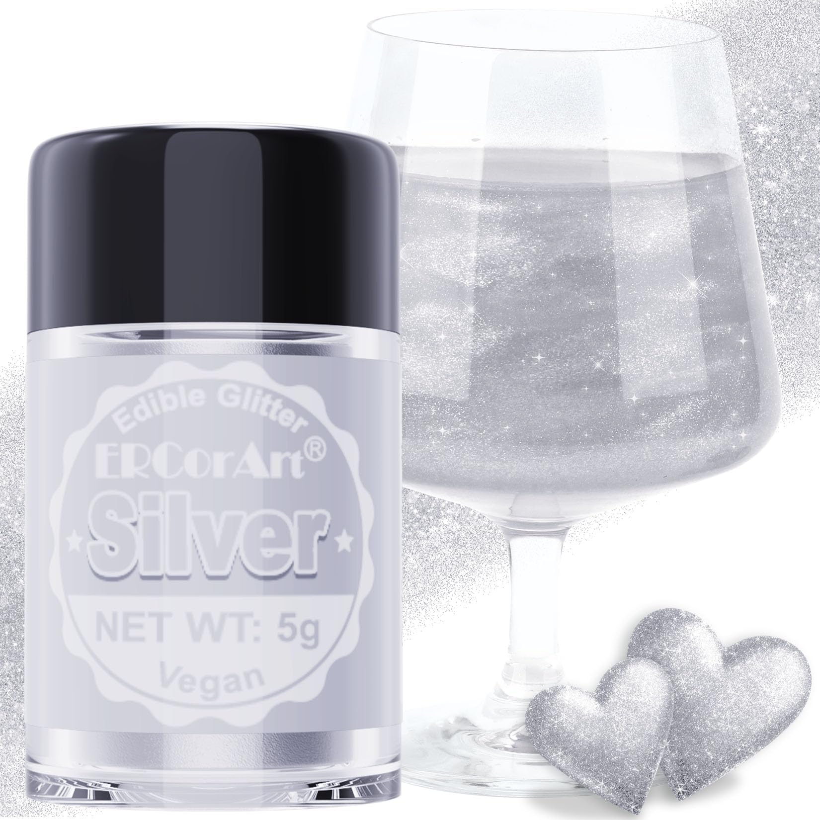 Edible Glitter - Luster Dust Edible for Cocktail Food Grade Drink Glitter for Cake Decorations, Easter Eggs, Baking, Macarons, Strawberries - 5g/Bottle (Silver)