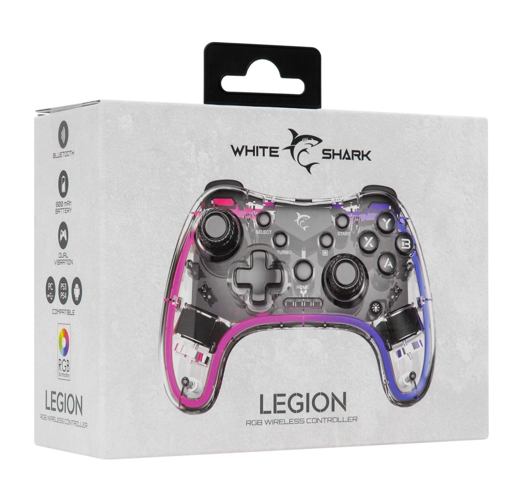WHITE SHARK 837593 Joypad Controller di Gioco con Retroilluminazione LED e Doppia Vibrazione USB-C™ e Bluetooth