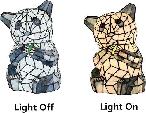 Miniatura 2 de Bieye L10831 Oso Panda Sentado Comiendo Disparos de Bambú Estilo Tiffany Lámpara de mesa de acento de vidrieras Luz de noche para decoración de la