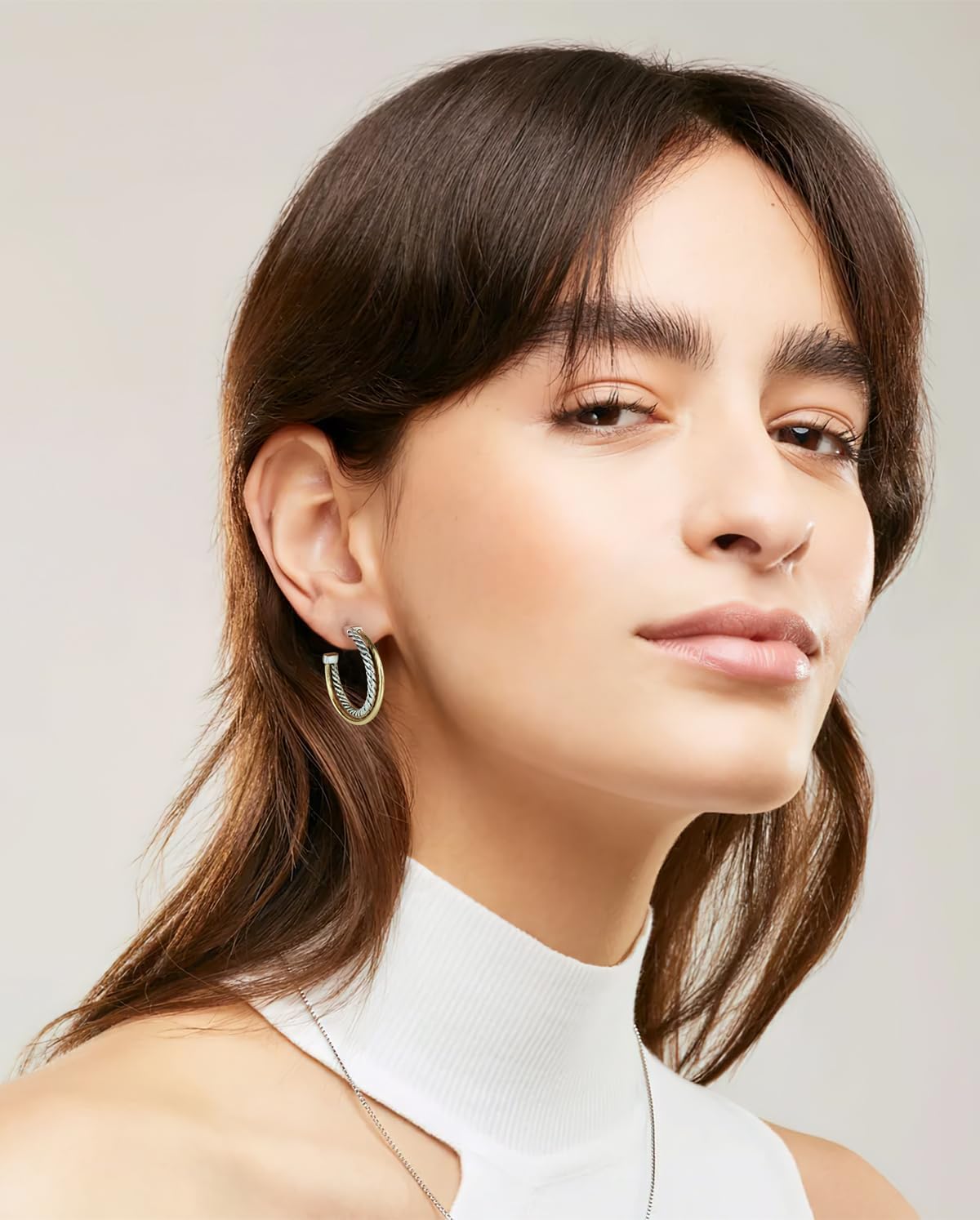 LILIE&WHITE Twist Two Tone Hoop Earrings For Women Gold And Silver Earrings With Three Circles Two Tone Statement Earrings Fashion Jewelry - Image 2