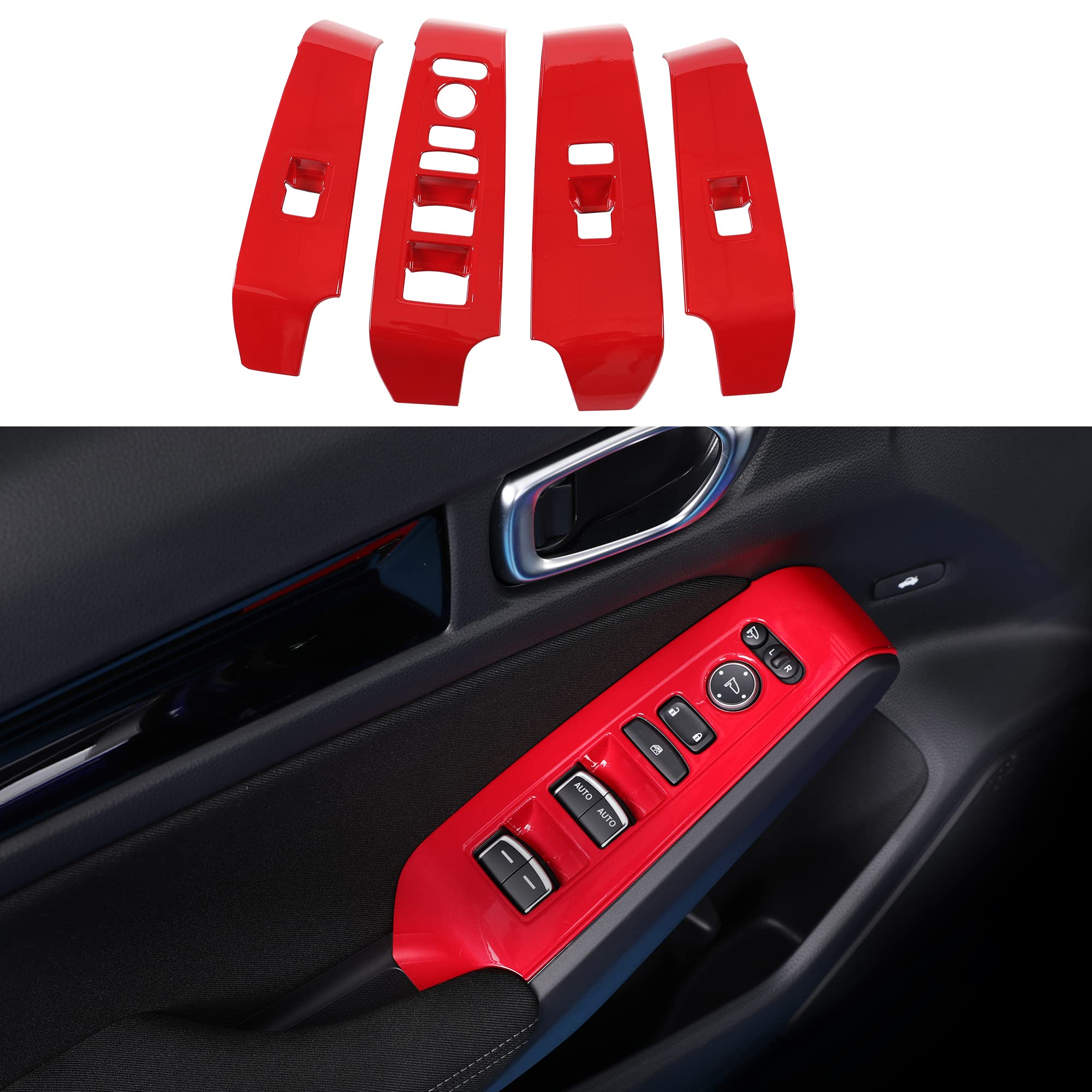 for Honda Civic 2022 11th Gen Window Control Panel Door Armrest Cover Door Lock Switch Trim for Honda Civic 2022 Sedan Hatchback Red