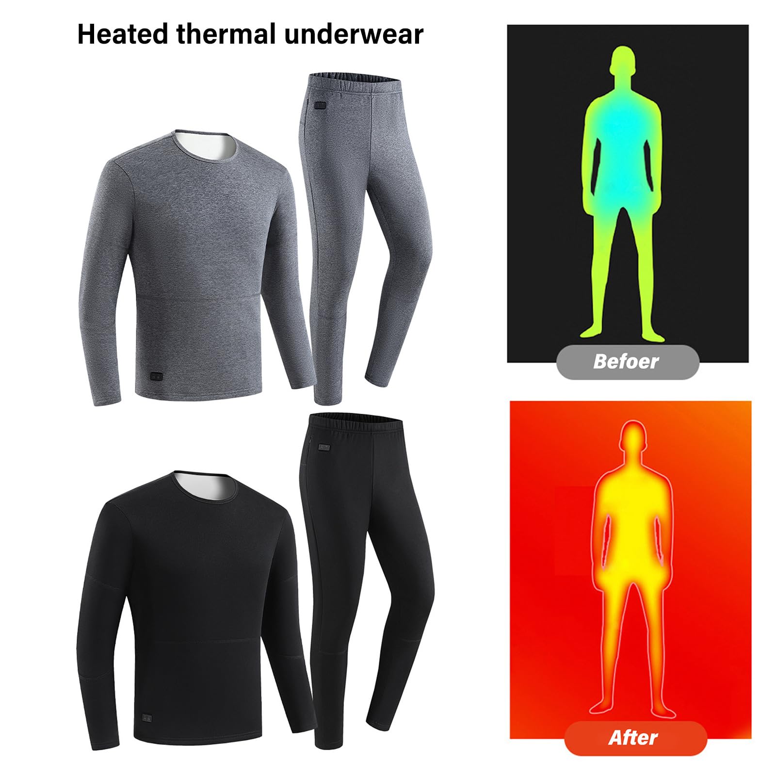 Conjunto de ropa interior térmica atlética cálida para correr, esquí, ciclismo, capa base calentada eléctrica USB, leggings de nieve, pantalones largos, calefacción eléctrica por USB