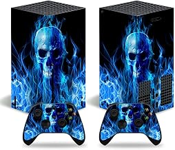 Vinyl Skin for Xbox Series X Console and Controllers, Sticker Decal Protect Xbox Series X Devices - Blue Flame Skull