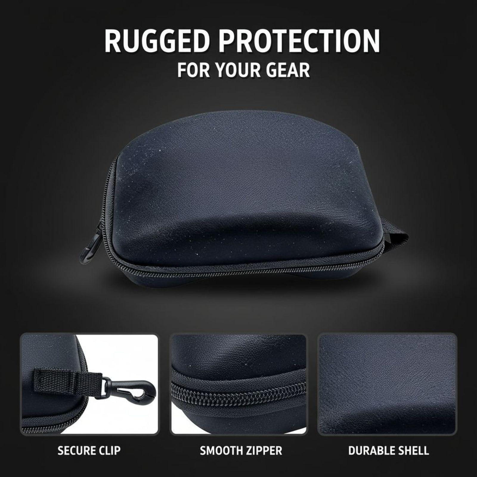 Étui Rigide pour Masque de Ski, Coque EVA zippée pour Lunettes de Ski, intérieur Doux, Format Voyage avec Clip, Protection Contre Les Chocs et la Pression, Noir, 22,2 x 13 x 10,3 cm