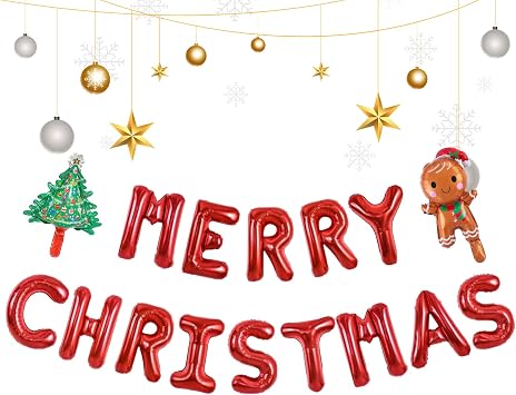 Merry Christmas Balloons Banner, Red Christmas Balloons for New Year Eve Holiday Festival Birthday Party Decorations Red