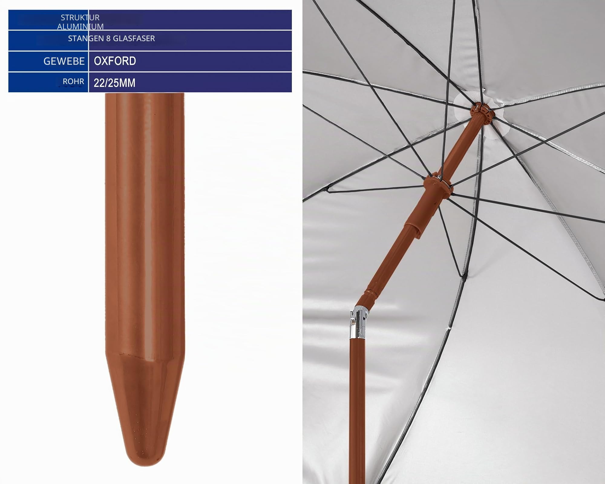 Atosa Strandschirm Ø 180 bis 240 cm aus Aluminium Orientalisches Modell mit Fransen mit LSF 50+, blau, 200 cm, Bohemien
