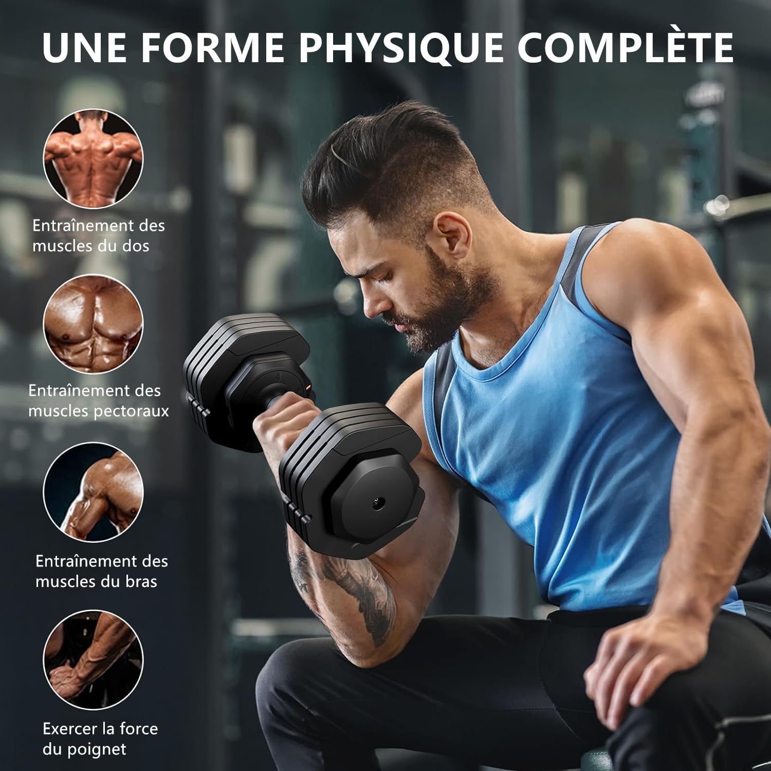 Dripex Haltères Réglables 2 à 41 kg, 5/10 en 1 Ensemble d'Haltères avec Base de Rangement, pour la Musculation, l'haltérophilie, l'entraînement à Domicile et à Salle de Sport