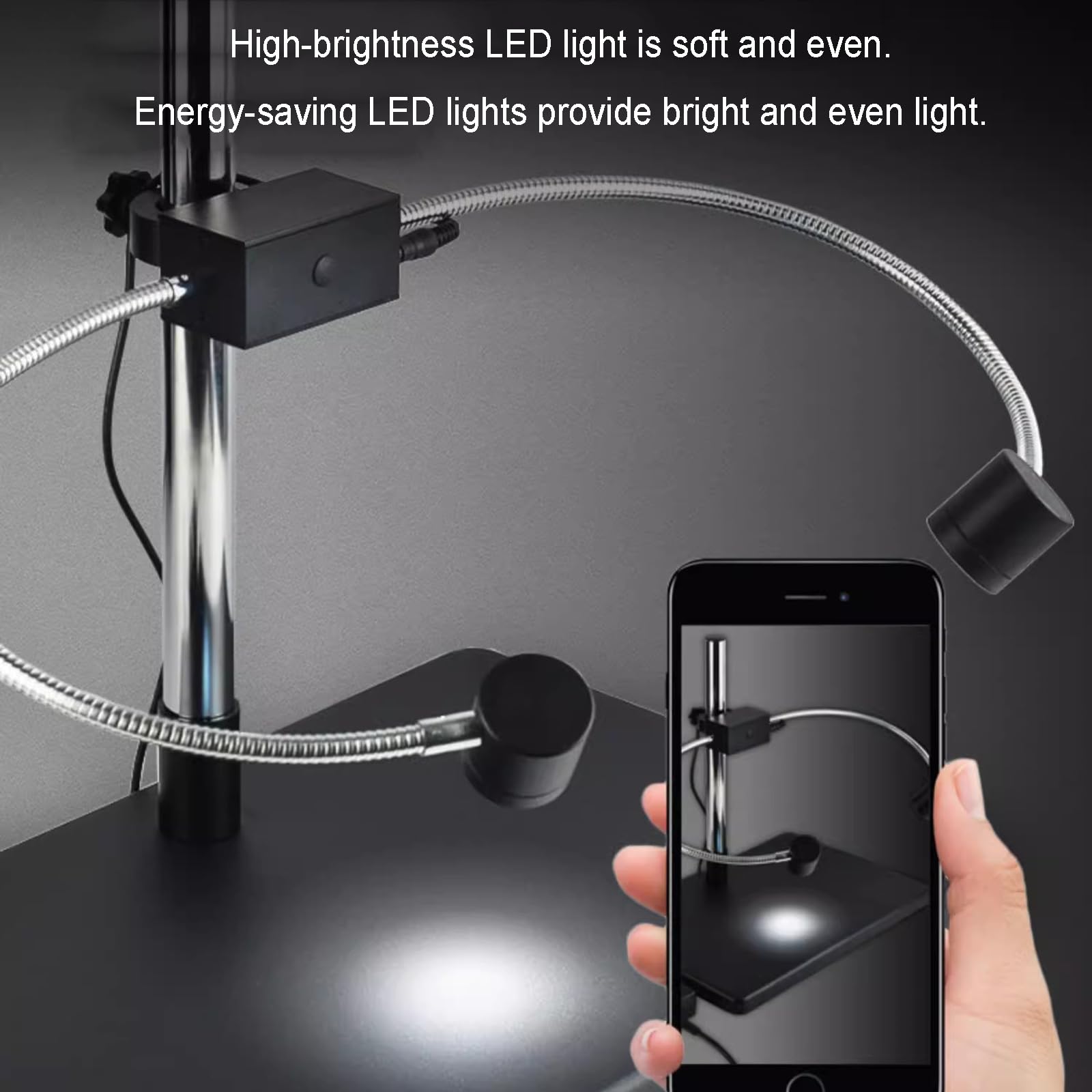 Lámpara LED para Microscopio, Luz De Relleno De Doble Cuello De Cisne, Brillo Ajustable Sin Escalonamientos, para Microscopios Estereoscópicos, Cámaras De Video