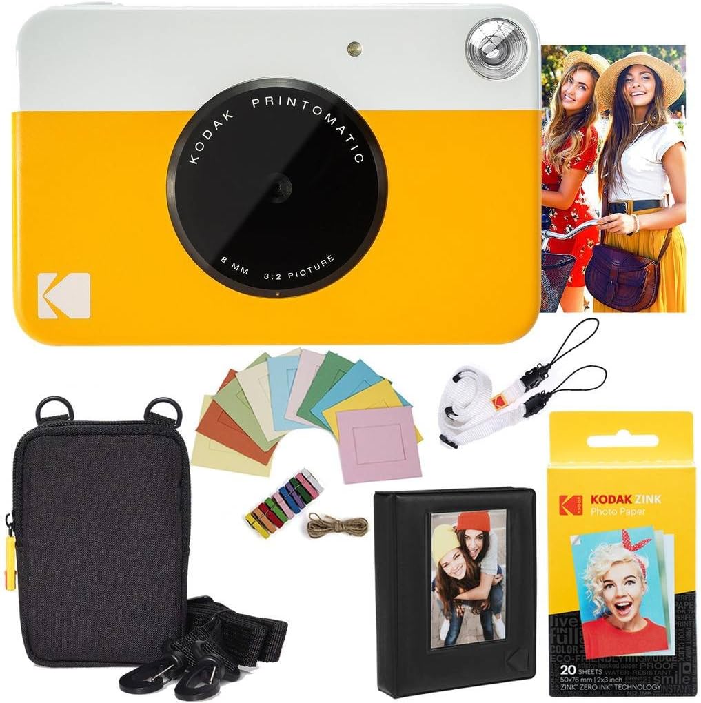 Printomatic Instant Camera (Yellow) Deluxe Bundle + Zink Paper (20 Sheets) Case - Photo Album