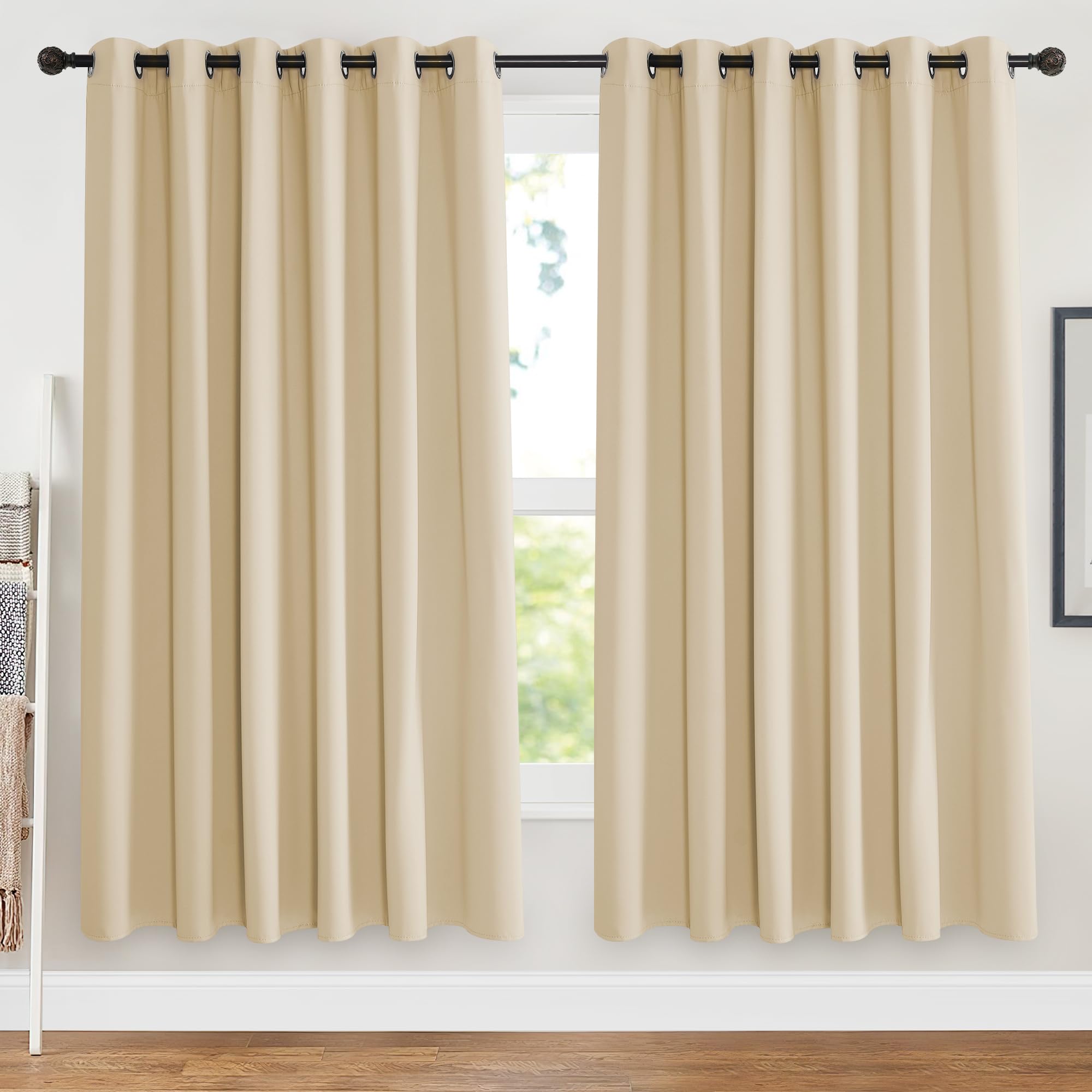 PONY DANCE Eyelet Beige Curtains & Drapes - 72 Inch Length Thermal Drapery for Cold Against Energy Saving Window Panels for Bedroom, 2 Pcs, W 90 by L 72 Inch, Biscotti Beige