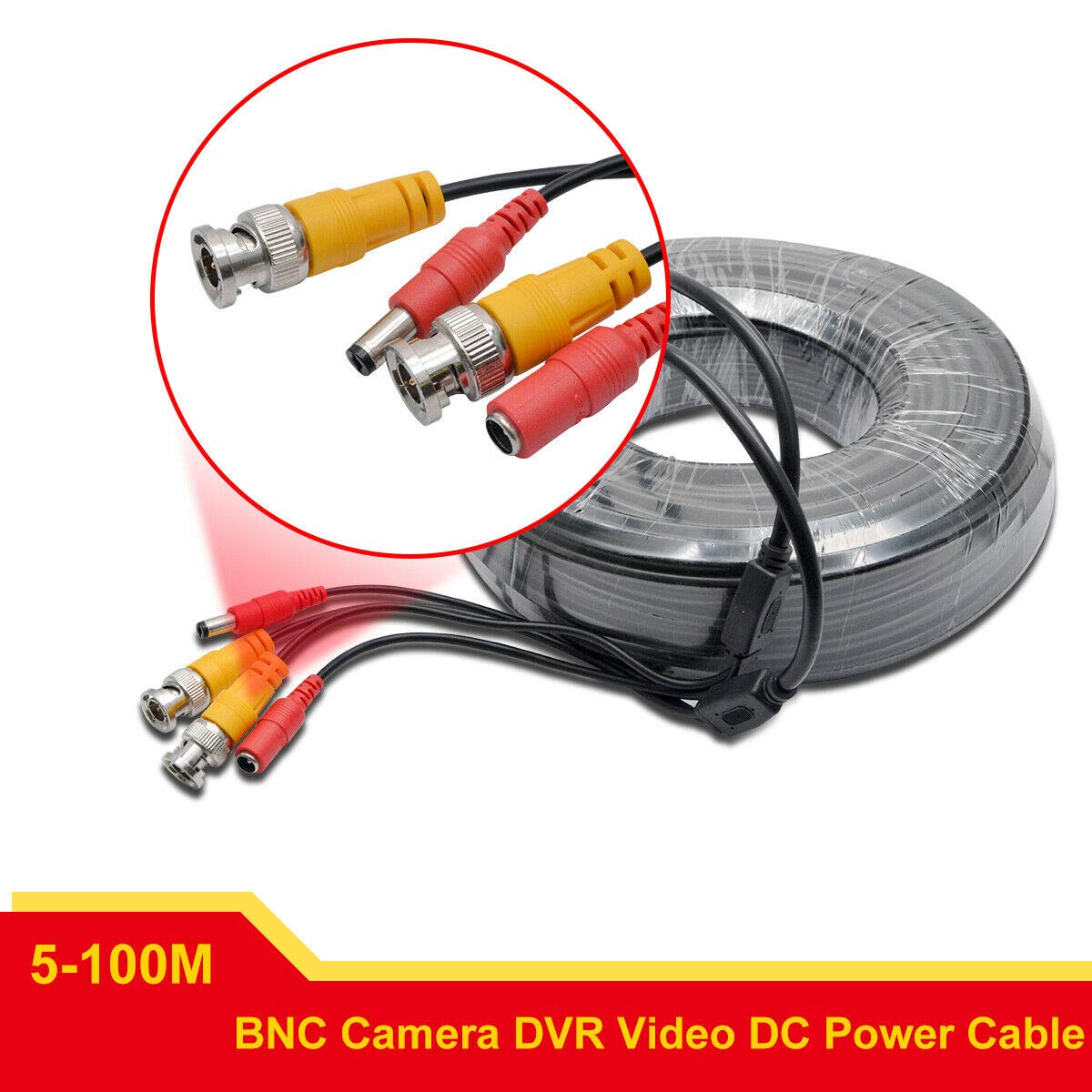Riloer BNC Cable de Alimentación de Video Cables de Extensión RCA DC para Cámara CCTV Kit de Sistema de Seguridad DVR (50M)