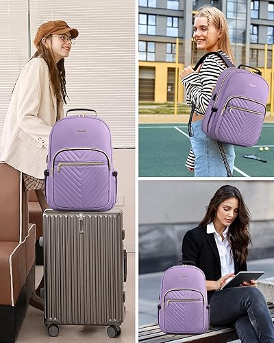 Miniatura 6 de LOVEVOOK Mochila de viaje para computadora portátil para mujer, bolsas de trabajo para computadora de negocios, Púrpura, Mochilas de viaje