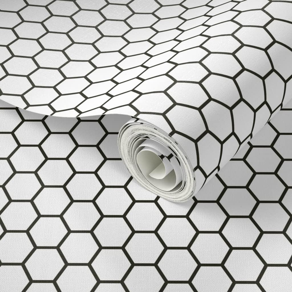 Peel & Stick Wallpaper 3ft x 2ft - Tile Hexagon Geometric Honeycomb Kitchen Simple Black Custom Removable Wallpaper by Spoonflower