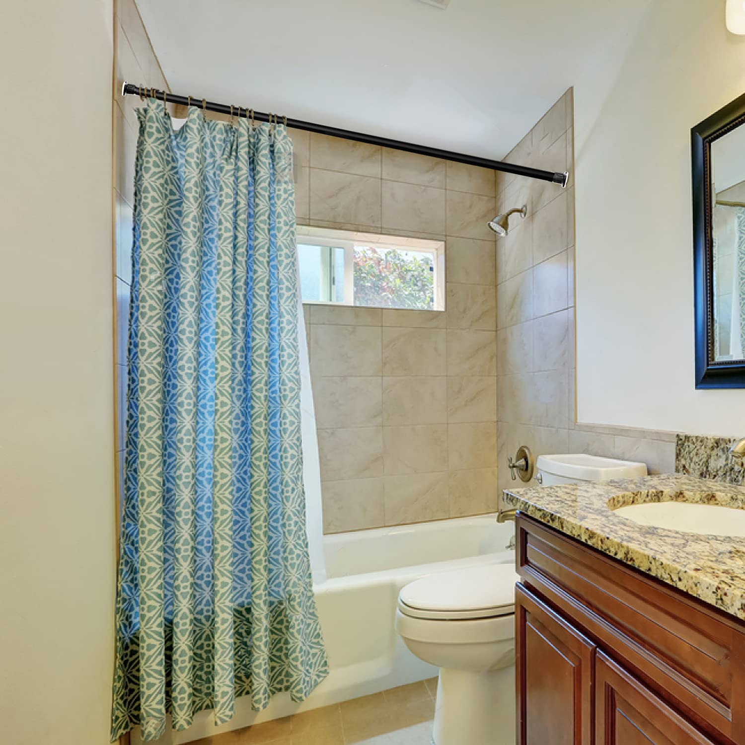 Vailge Tension Rod Shower Rail Curtain Poles, Shower Curtain Rail No