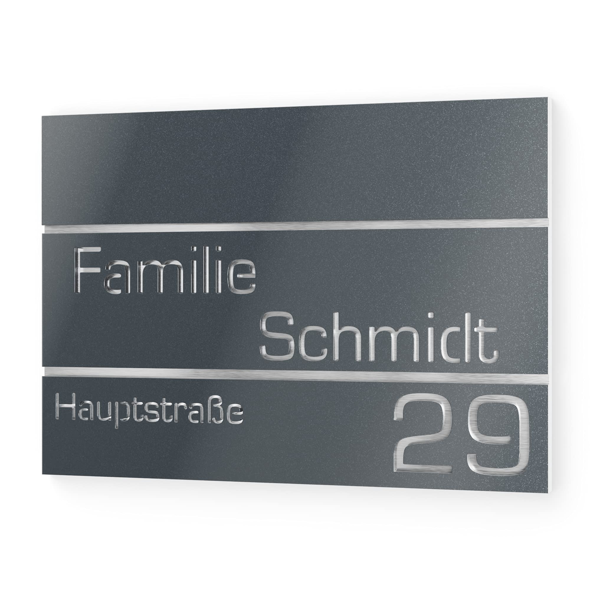 Numero civico personalizzabile in vetro acrilico + acciaio inox V2A 215 x 150 mm metallizzato, Resistente alle intemperie, Antiruggine, Targa per porta d’ingresso, Made in Germany