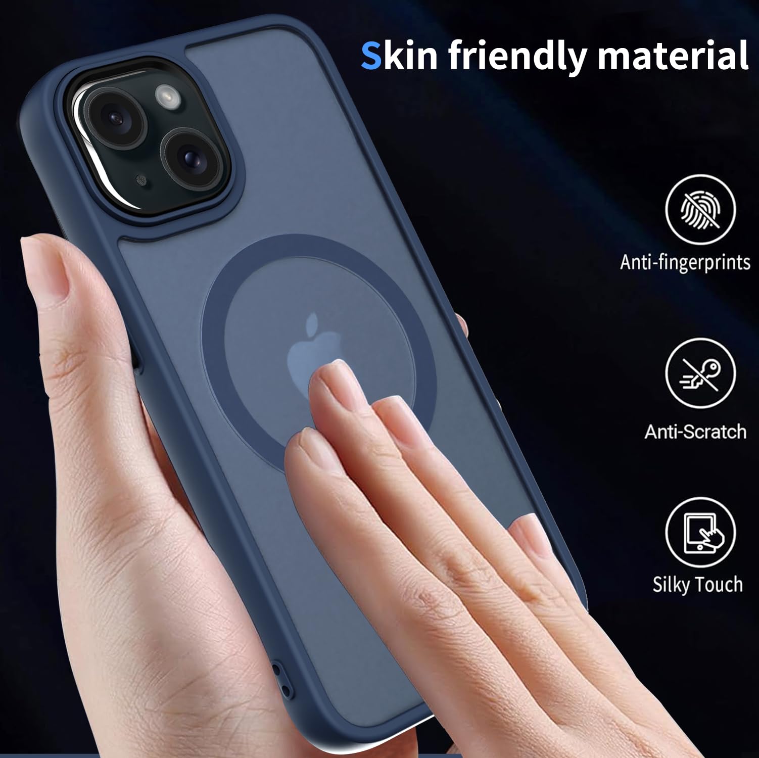 AOMYKE Cover Magnetica per iPhone 15, Custodia iPhone 15 Compatibile con MagSafe, Traslucida Opaca Posteriore Sottile PC+TPU Bumper Antiurto Case - Blu
