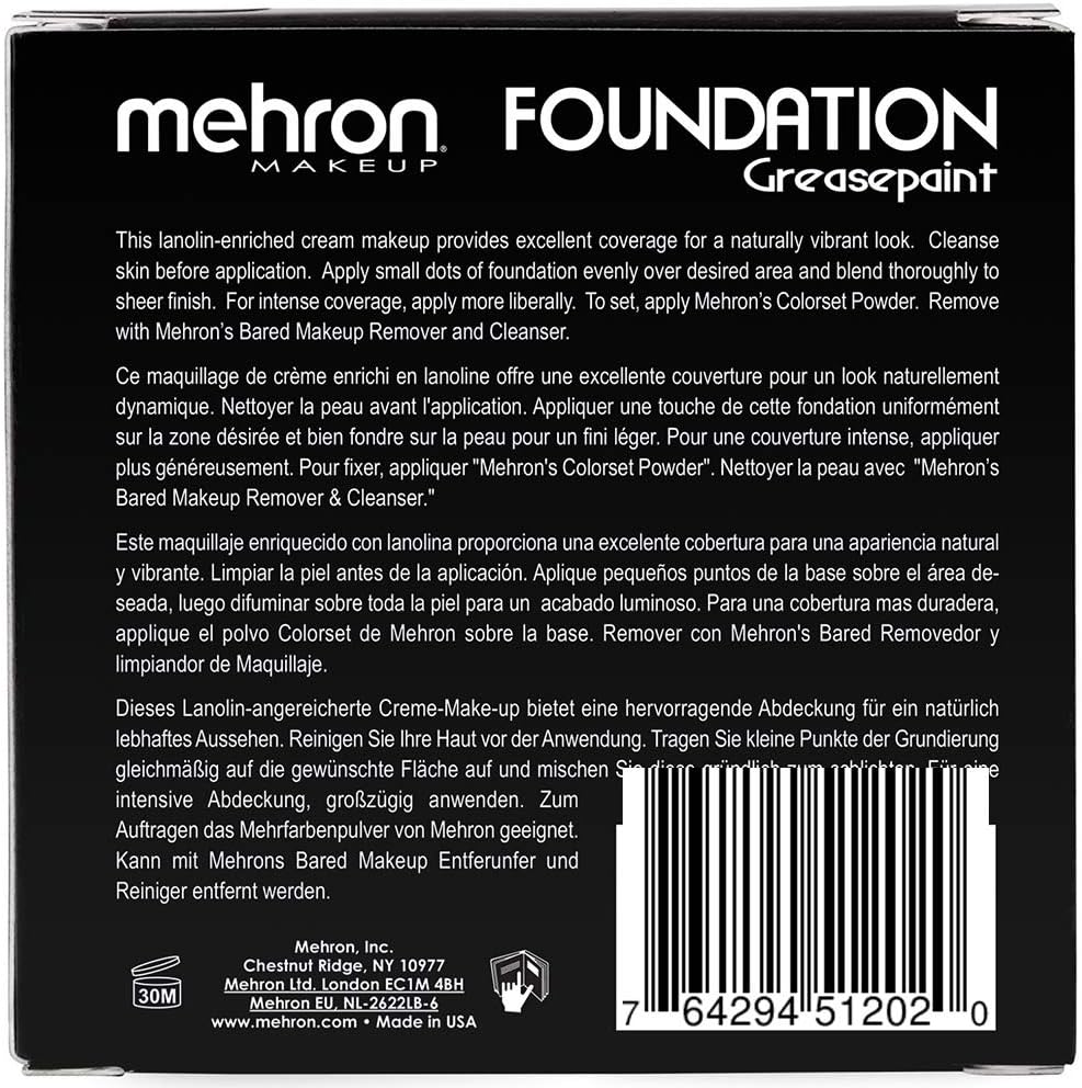 Mehron Makeup Foundation Greasepaint Stage, Face Paint, Body Paint, Halloween Makeup 1.25 Oz 38 G Black, Black/White - Image 4